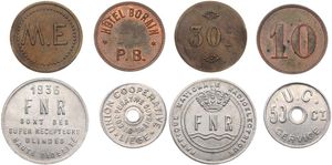 Belgium, Kingdom, Mixed Cities, Good lot with 4 different Jetons or Tokens from various subjects including scarcer items, VF/XF