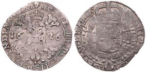 Spanish Netherlands, Philip IV, 1/4 Patagon Silver 1626, Crowned Cross divides date / Crowned arms with state collar, VH 647.BS - Brussels, A.VF