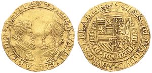 Spanish Netherlands, Albrecht & Isabella, 1 Dubbele Dukaat Gold ND (1598-1621), Crowned busts facing each other / Crowned arms, VH 580.AN - Antwerp, RARE, VF (*)