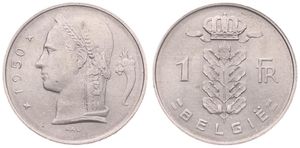 Belgium, Kingdom, Prince Charles, 1 Franc Copper-Nickel 1950FL, Head of Ceres left, Morin 528, A.UNC