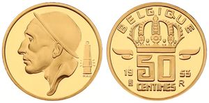 Belgium, Kingdom, Baudouin I, Restrike : 50 Centimes Gold 1953FR, Miner's bust left, GR-BR 3981, PROOF (*)