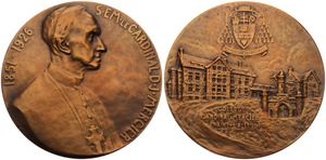 Belgium, Kingdom, Albert I, Medal in Bronze 1926 by A. Jorisfen, In memory of Cardinal Mercier, Bust of the Cardinal right / Cardinal's Coat of Arms above the College in Braine l'Alleud, A.UNC