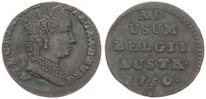 Austrian Netherlands, Maria Theresia, 1 Liard Copper 1750(h), Bust with pearl necklace right, KM 2 Antwerp, VF