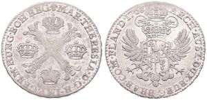 Austrian Netherlands, Maria Theresia, 1/2 Kronenthaler Silver 1768(b), Floriated cross with crowns at angles / Crowned imperial double headed eagle, KM 19 Brussels, VF
