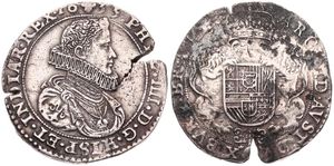 Spanish Netherlands, Philip IV, 1 Ducaton Silver 1635, Bust with Spanish collar right within circle / Crowned arms with lion supporters within circle, VH 640.BS - Brussels, VF