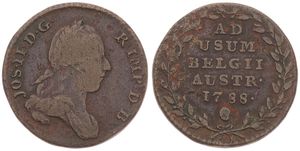 Austrian Netherlands, Joseph II, 2 Liards Copper 1788(b), Laureate bust right, KM 31 Brussels, Fine