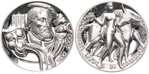 Belgium, Kingdom, Albert II, Medal in Silver 2000 by Jan-Alfons Keustermans, EMC Medal 500th Anniversary of the Birth of Karel V / Europe and Bull, PROOF 