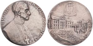 Belgium, Kingdom, Albert I, Medal in Silver 1926 by A. Jorisfen, In memory of Cardinal Mercier, Bust of the Cardinal right / Cardinal's Coat of Arms above the College in Braine l'Alleud, A.UNC