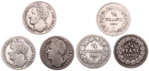 Belgium, Kingdom, Leopold I, Nice lot with 3 different 1/4 Franc Silver 1834, 1835, & 1844, Laureate head left, Morin 35, 36, & 38, F/VF
