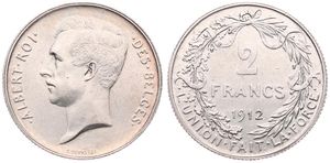 Belgium, Kingdom, Albert I, 2 Francs Silver 1912FR, Head left, Morin 286, XF