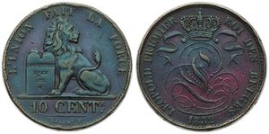 Belgium, Kingdom, Leopold I, 10 Centimes Copper 1832, Seated lion with tablet, Morin 61, VF/XF (some edgenicks)