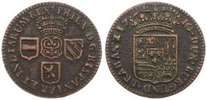 Spanish Netherlands, Philip V, 1 Oord Copper 1710, Crown above title and three shields / Crowned arms, VH 748.NA - Namur, VF+