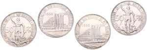 Belgium, Kingdom, Leopold III, Nice lot with 2 different scarcer coins from Leopold III : 50 Francs Silver, World Exposition 1935FR Position A & 1935FL Position B, XF