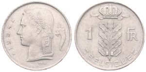 Belgium, Kingdom, Baudouin I, 1 Franc Copper-Nickel 1954FR, Head of Ceres left, Morin 599, A.UNC