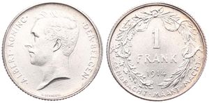 Belgium, Kingdom, Albert I, 1 Franc Silver 1914FL, Head left, Morin 297, UNC