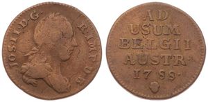 Austrian Netherlands, Joseph II, 1 Liard Copper 1788(b), Laureate bust right, KM 30 Brussels, RARE DATE, Fine