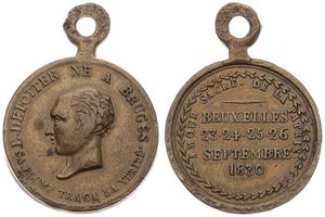 Belgium, Kingdom, Leopold I, Medal in Brass 1830 by Veyrat, L. Depotter né à Bruges, Head of De Potter left / Bruxelles 23-24-25-26 Septembre 1830, XF