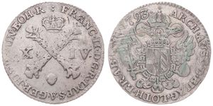 Austrian Netherlands, Franz II, 14 Liards Silver 1793(b), Burgundian cross divides value, KM 59 Brussels, VF