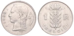 Belgium, Kingdom, Baudouin I, 1 Franc Copper-Nickel 1955FL, Head of Ceres left, Morin 602, A.UNC