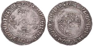 Burgundy, Charles the Bold, Dubbele Stuiver Silver ND (1467-1477), Arms within circle / Flowered Cross with mintmaster sign at center, VH 32.BG - Bruges, XF