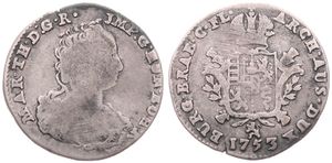 Austrian Netherlands, Maria Theresia, 1/8 Ducaton Silver 1753(l), Bust with décolletage right, KM 5 Bruges, Fine