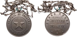 Belgian Congo, Colony, Albert I, Medal in White metal ND (1909-1934), Travail et Progres, Native Head Chiefs Badge (Inlandsche Hoofdij), Star within circle, XF