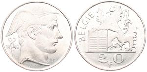 Belgium, Kingdom, Prince Charles, 20 Francs Silver 1949FL, Helmeted head of Mercurius right, Morin 517, UNC