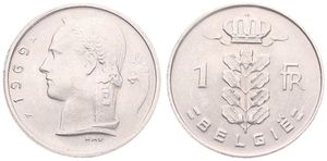 Belgium, Kingdom, Baudouin I, 1 Franc Copper-Nickel 1969FL, Head of Ceres left, Morin 629, UNC