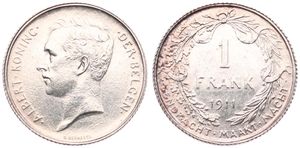 Belgium, Kingdom, Albert I, 1 Franc Silver 1911FL, Head left, Morin 291, XF