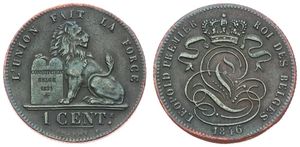 Belgium, Kingdom, Leopold I, 1 Centime Copper 1846, Seated lion with tablet, Morin 119, A.XF
