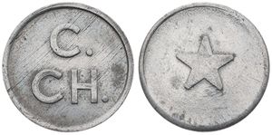 Belgian Congo, Colony, Leopold II, Token in Zinc ND (ca 1901), Token from the Compagnie du Kasaï (Dima) traders in ivory & rubber, C.C.H. / Star, XF