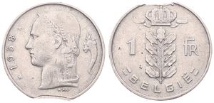 Belgium, Kingdom, Baudouin I, 1 Franc Copper-Nickel 1958FL, Head of Ceres left, Morin 607, SCARCER ERROR COIN !, VF