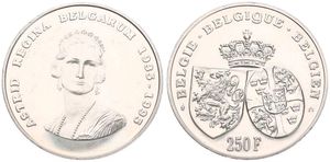 Belgium, Kingdom, Albert II, 250 Francs Silver 1995, 60th Anniversary of the Death of Queen Astrid, Morin 970, UNC