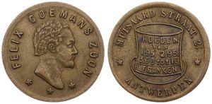 Belgium, Kingdom, Antwerpen, Jeton in Brass ND, Felix Goemans Zoon / Mutsaardstraat 2 - Antwerpen, Hoeden van 1,95 - 2,95 - 3,60 tot 16 Franken, XF
