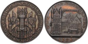 Belgium, Kingdom, Leopold II, Medal in Copper 1894, Wijk Oud Antwerpen, View on the old City Hall of Antwerp / Arms of the City of Antwerp, XF