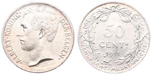 Belgium, Kingdom, Albert I, 50 Centimes Silver 1911FL, Head left, Morin 301, UNC