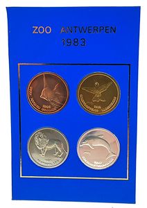 Belgium, Kingdom, Baudouin I, Official Annual Coin Set 1983 from the ZOO in Antwerp with 4 animal tokens, good for 10 entrances to the Zoo (still valuable), UNC in original blister