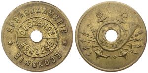Belgium, Kingdom, Oostende, Token in Brass ND, Spaarzaamheid - Economie / Ostende - Oostende, VF