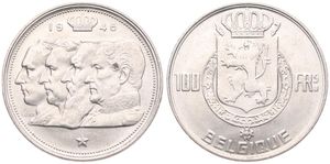 Belgium, Kingdom, Prince Charles, 100 Francs Silver 1948FR, Conjoined heads of four Kings, Morin 502, A.UNC