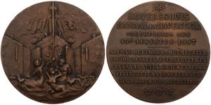 Belgium, Kingdom, Leopold II, Medal in Bronze 1907 by Anthone & Baetes, Inauguration of the Royerssluis, Canal & Harbour dock in Antwerp, Ship sailing through a lock, XF
