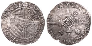 Burgundy, Charles V, 1 Zilveren Groot Silver ND (1506-1555), Crowned arms within circle / Large cross with mintmaster sign in centre, VH 230.BG - Bruges, VF