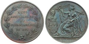 Belgium, Kingdom, Leopold I, 5 Centimes (Medallic) Copper 1856FR, 25th Anniversary of the Inauguration of King Leopold I, Morin M/7, VARIETY WITH DOUBLE O IN INAUGURATION, XF/AU