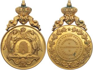 Belgium, Kingdom, Leopold II, Medal in Brass 1907, Inhuldiging van het Werkmanshuis en Vaandelfeest van de vooruitziende werklieden in Melle, Beehive within circle flanked by angels, UNC