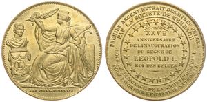 Belgium, Kingdom, Leopold I, 5 Centimes (Medallic RESTRIKE) Gilt Copper 1856FR, 25th Anniversary of the Inauguration of King Leopold I, Morin NL - Membach Issue, A.UNC