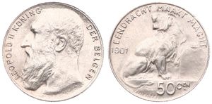 Belgium, Kingdom, Leopold II, 50 Centimes Silver 1901FL, Seated lion left, Morin 193, A.UNC !