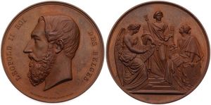 Belgium, Kingdom, Leopold II, Medal in Bronze ND (1869) by Geerts & A. Geefs, Festival de Musique à Bruxelles, Head of Leopold II left / Three allegorical women figures, A.UNC