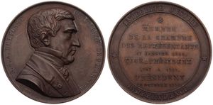Belgium, Kingdom, Leopold I, Medal in Bronze 1853 by A. Dubois, Bust of N.J.A. Delfosse President de la Chambre 1852, XF