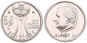 Belgium, Kingdom, Albert II, 50 Francs Nickel 2000FR, European Soccer Championship, Morin 993, VARIETY : STRUCK IN MEDAL ALIGNMENT, UNC