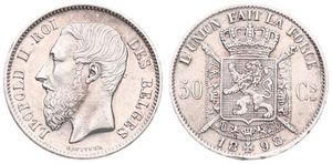 Belgium, Kingdom, Leopold II, 50 Centimes Silver 1898FR, Bearded head left, Morin 186, UNC (small edgenick)