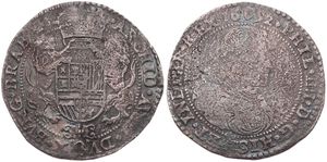 Spanish Netherlands, Philip IV, 1 Ducaton Silver 1652, Bust right within circle / Crowned arms with lion supporters within circle, VH 642.AN - Antwerp, Fine